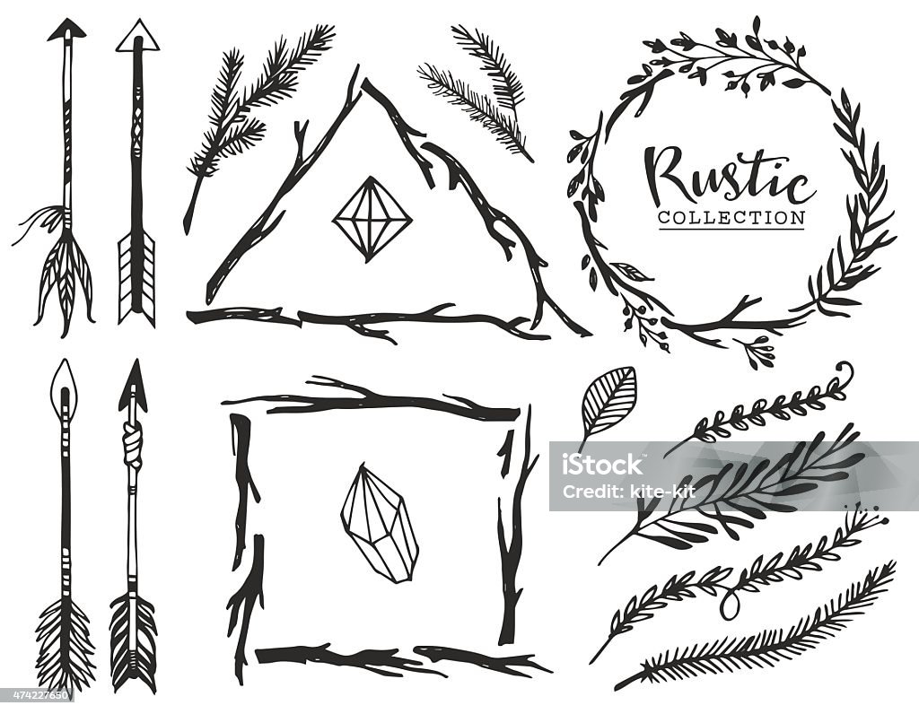 Rustic Line Element Rustic Decorative Elements With Arrow And Lettering Stock Illustration ...