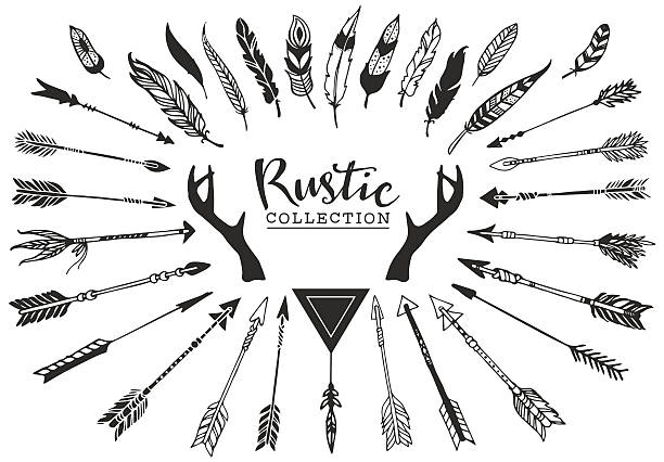 Rustico decorativo antlers, frecce e piume. - illustrazione arte vettoriale