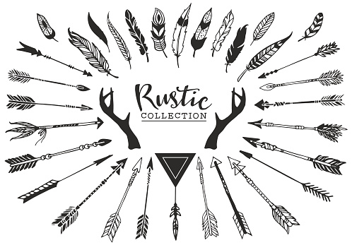 Hand drawn vintage vector design set.