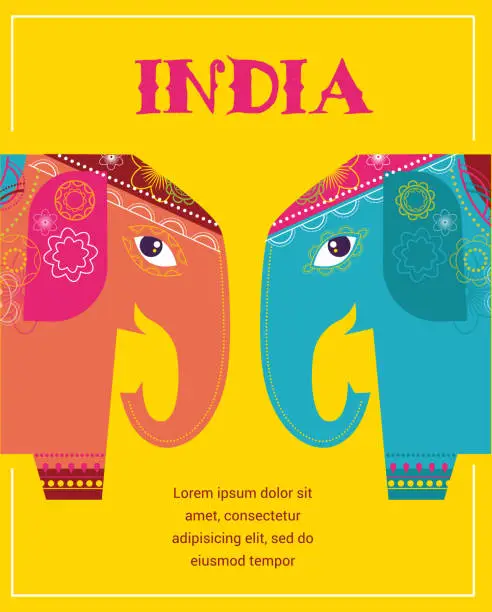 Vector illustration of India - background with patterned elephants