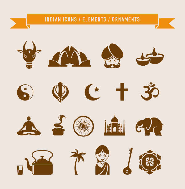 indien-sammlung von symbolen und elemente - hinduismus grafiken stock-grafiken, -clipart, -cartoons und -symbole