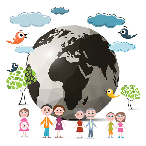 члены семьи с глобус - human pregnancy earth globe mother stock illustrations