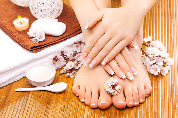 istock brown manicure and pedicure on the bamboo 474228766