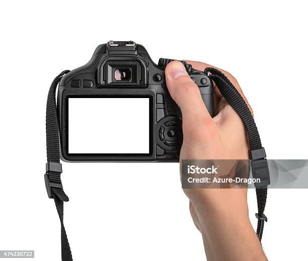 Dslr Camera In Hand Isolated Stock Photo - Download Image Now - Camera - Photographic Equipment, Cut Out, Photographic Print
