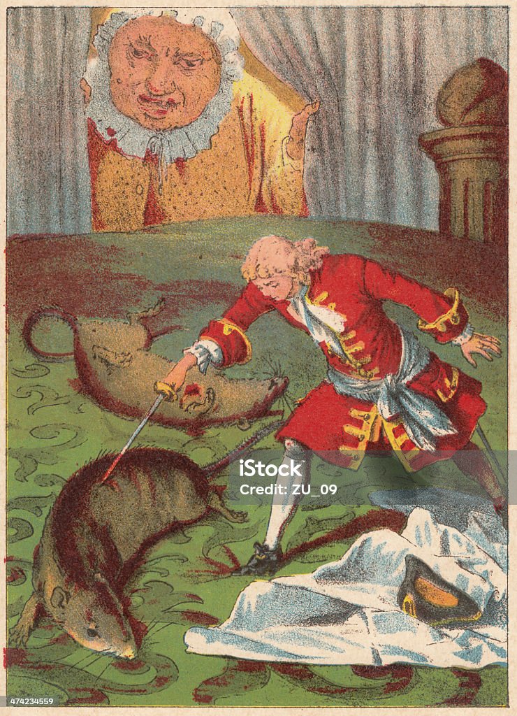 Gulliver kämpft gegen rats, Lithographie, Pass für den 1882 - Lizenzfrei Reise Stock-Illustration