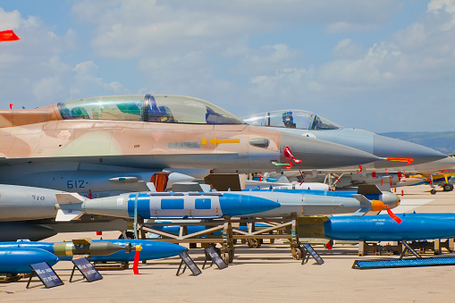 Ramat David, Israel - April 23, 2015:  Air missiles at airforce exhibition in Ramat David for Israeli Independence Day on April 23, 2015