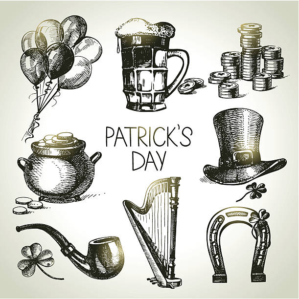 stockillustraties, clipart, cartoons en iconen met st. patrick's day set - harp