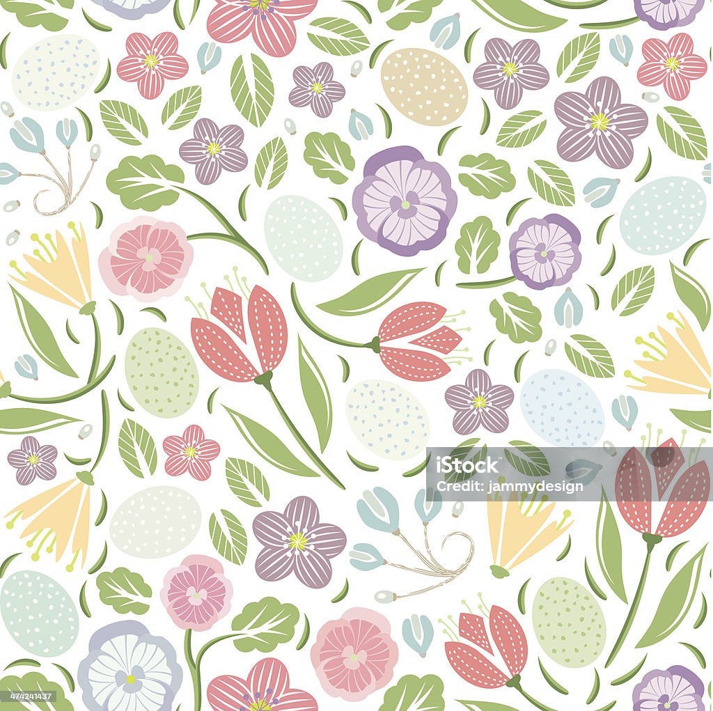 Woodland Easter Eggs and Flowers Pattern Seamless Pattern of spring flowers and Easter Eggs. Easter stock vector