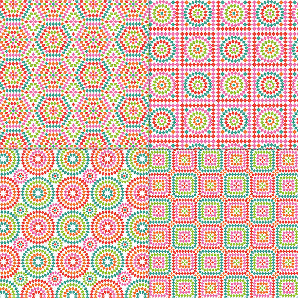 ilustraciones, imágenes clip art, dibujos animados e iconos de stock de patrones de granny square - manta de cuadrados de la abuelita