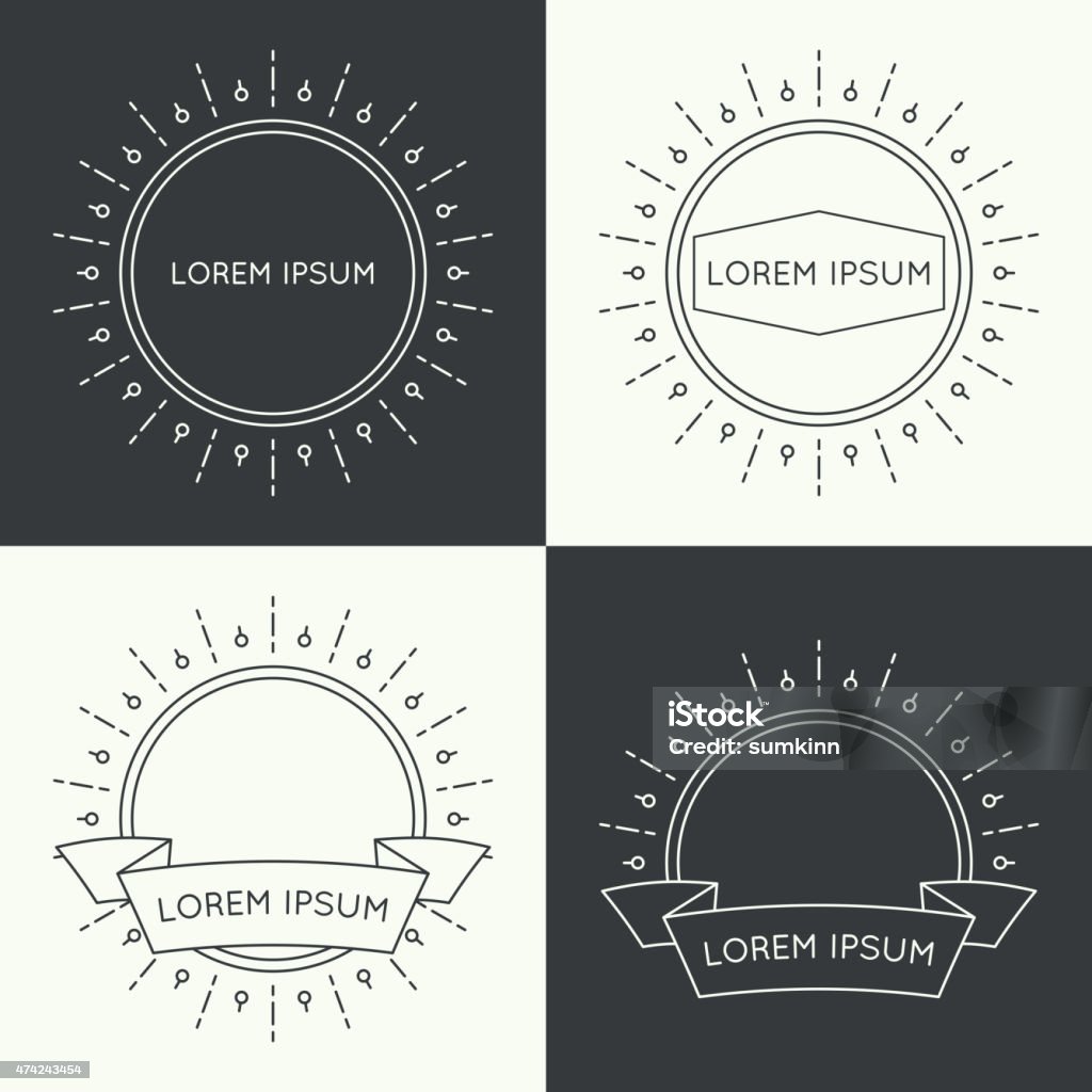 Set of vintage banners Set of vintage hipster banners,  insignias,  radial  sunbusrt with ribbon and geometric shapes. Border and frame. Minimal design. Outline. 2015 stock vector