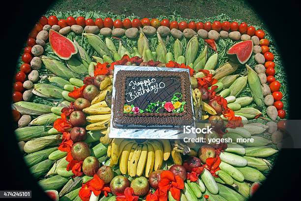 Cake Of An Elephants Birthday Surrounded By Vegetable Stock Photo - Download Image Now