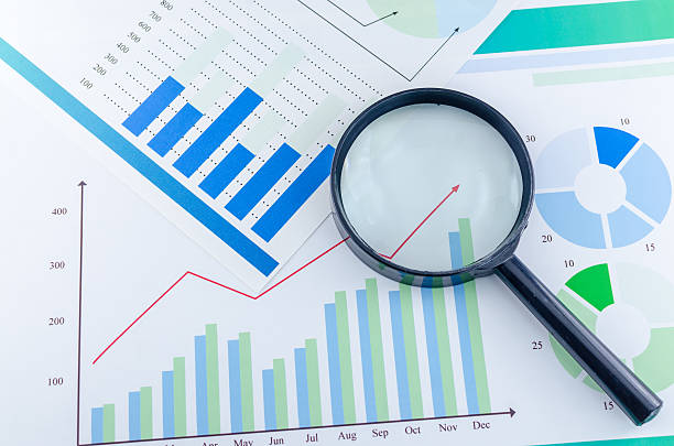 Graphs and Magnifying glass Graphs and Magnifying glass financial report photos stock pictures, royalty-free photos & images