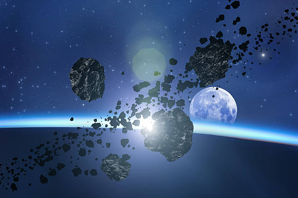 istock Asteroid belt with a starry background and Moon 474255052