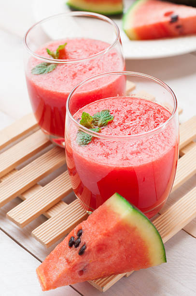 istock Fresh watermelon juice in the glass.Selective focus on the front 474260582