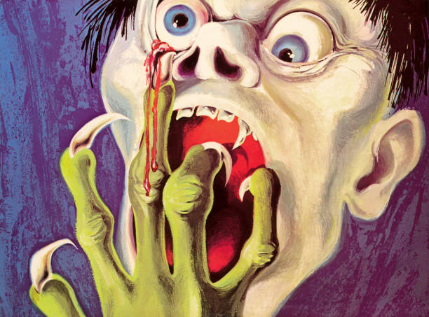 ilustraciones, imágenes clip art, dibujos animados e iconos de stock de scary zombie monster - blood on knuckles