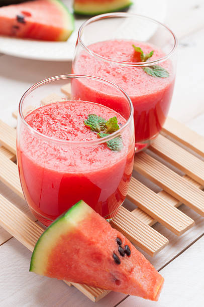 istock Fresh watermelon juice in the glass.Selective focus on the front 474266736