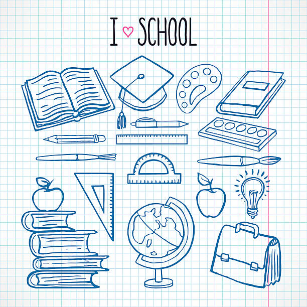 set with sketch school supplies cute set with sketch school supplies drawing of a cute math stock illustrations