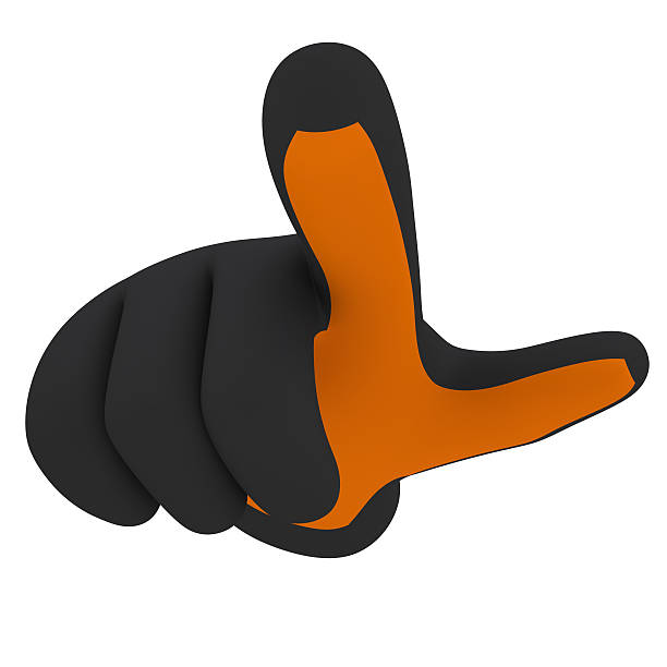 istock Black and orange gloves. Forefinger shows 474272029