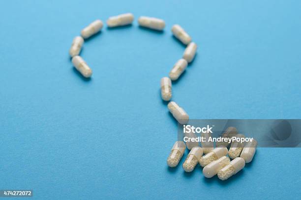 Question Mark Made From Capsules Stock Photo - Download Image Now - 2015, Antibiotic, Blue