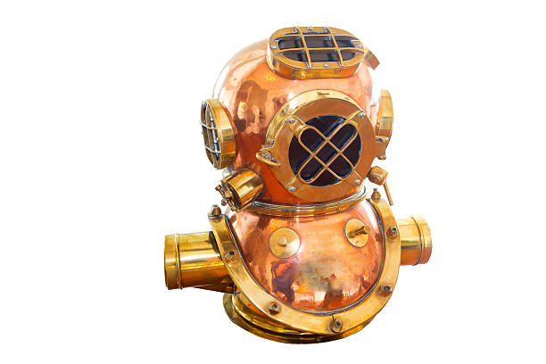 istock Diver ancient diving suit With white background. 474272668