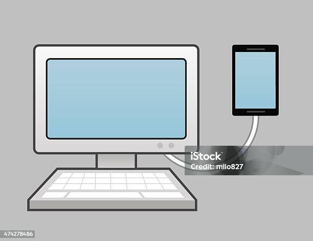 Phone Connected To Computer Stock Illustration - Download Image Now - 2015, Cable, Computer