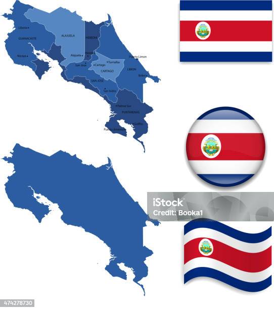 Vetores de Costa Rica Com O Mapa E A Bandeira Collection e mais imagens de Costa Rica - Costa Rica, 2015, América Central