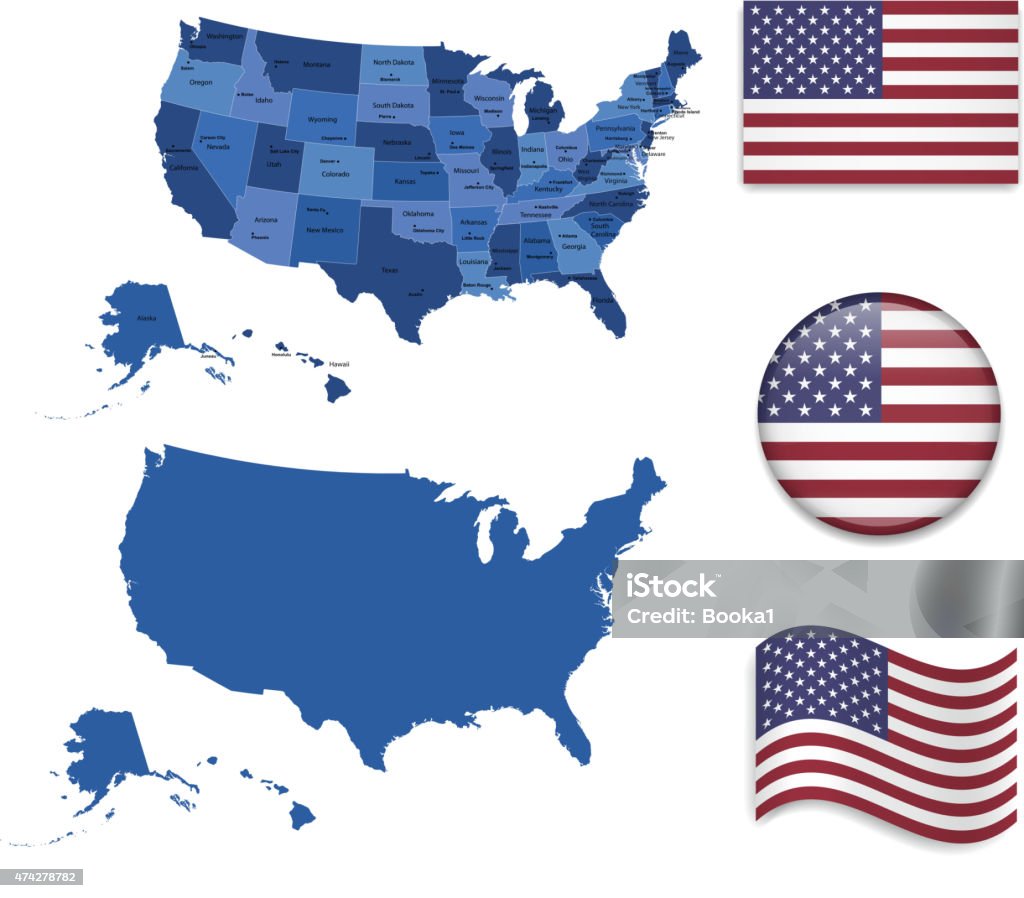 USA Map and Flag Collection 2015 stock vector