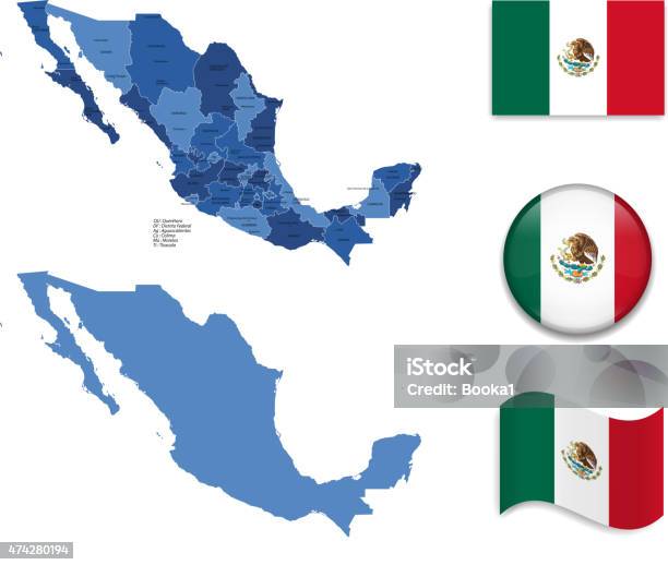 Mexico Map And Flag Collection Stock Illustration - Download Image Now - Mexico, 2015, Banner - Sign