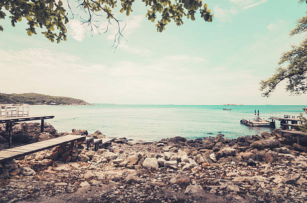 Plage et la mer bleu vintage - Photo