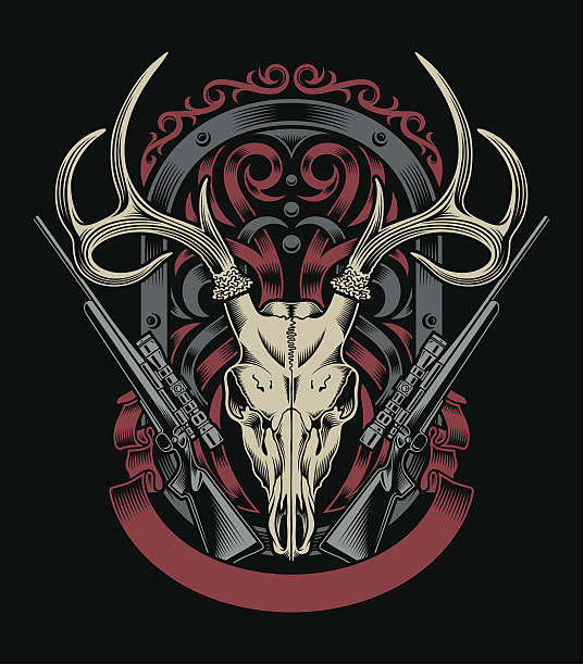 illustrations, cliparts, dessins animés et icônes de crâne de cerf avec fusil - deer skull