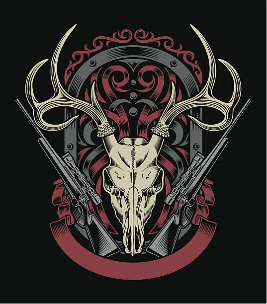 Vector illustration of Deer Skull With Rifle