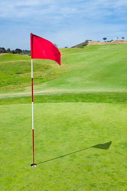 red drapeau de golf - flag stick photos et images de collection