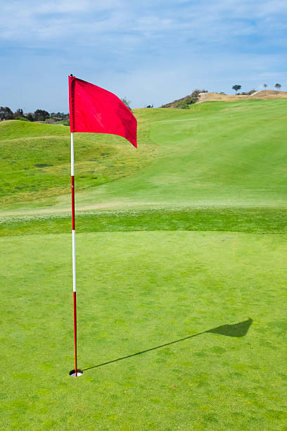 Red Golf Flag stock photo