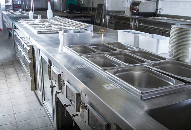 istock Professional kitchen, view counter in steel 474285710