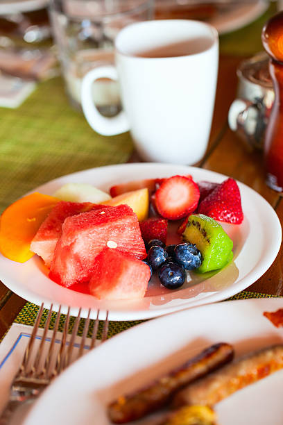 istock Breakfast with fresh fruits and coffee 474286672