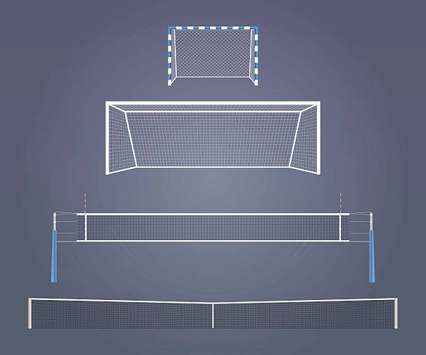 Sports gates and nets Set of the vector realistic spors equipment models. The relative sizes of gates and nets in different sports. volleyball net stock illustrations