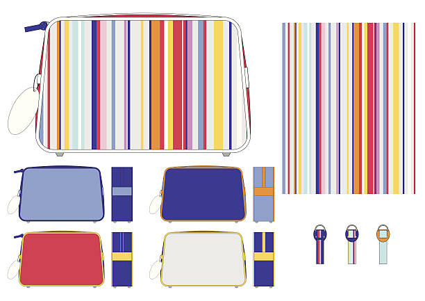 Mens Washbag with Retro Colored Stripe Mens washbag with bright coloured stripe. Front and side views with zip puller detail. cosmetic bag clip art stock illustrations