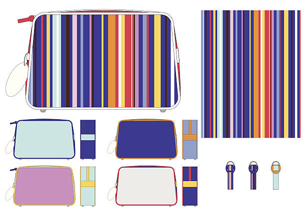 Mens Washbag with Retro Colored Stripe Mens washbag with bright coloured stripe. Front and side views with zip puller detail. cosmetic bag clip art stock illustrations