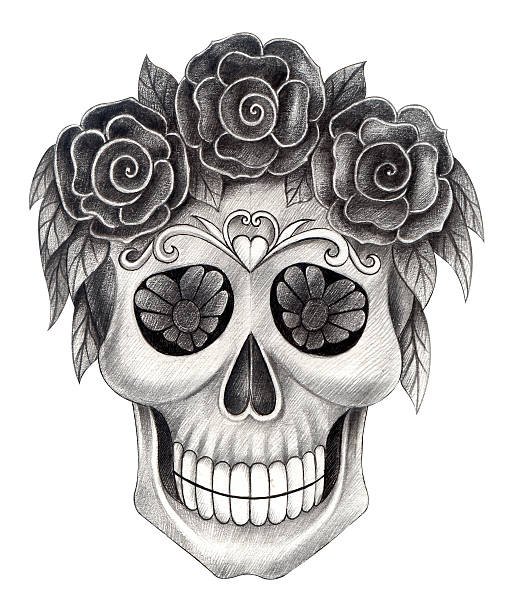 ilustrações de stock, clip art, desenhos animados e ícones de crânio de cara alegre o dia dos mortos. - spooky cemetery single flower flower