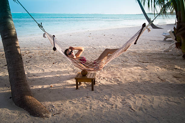 istock Woman at the beach in a hammock 474292962