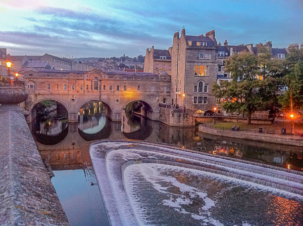 Bath at night View over Bath and Avon river bath england photos stock pictures, royalty-free photos & images
