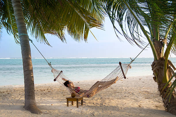 istock Woman at the beach in a hammock 474295902