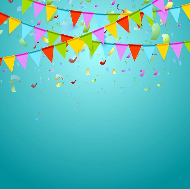 istock Party flags colorful celebrate abstract background with confetti 474298920