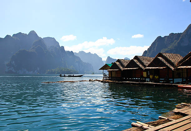 istock Hut raft in dam with lime stone 474299052