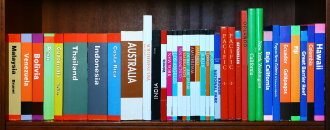 Travel books in horizontal composition