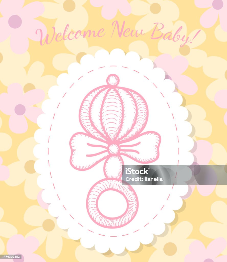 Welcome Baby Card with Rattle Light Welcome Baby Card with Rattle. Cute Vintage Vector Illustration 2015 stock vector