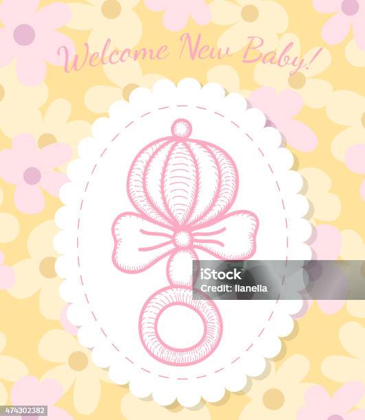 Welcome Baby Card With Rattle Stock Illustration - Download Image Now - 2015, Announcement Message, Arrival