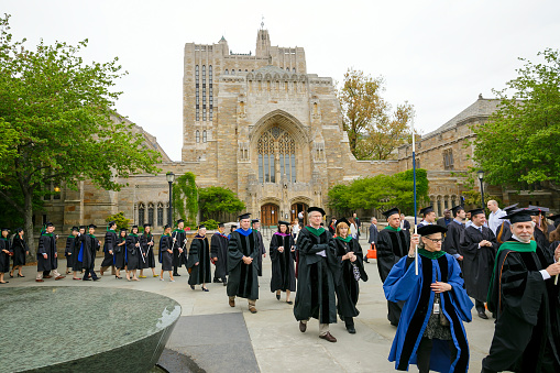 New Haven, USA - May 18, 2015: Yale University graduation ceremonies on Commencement Day on May 18, 2015. Yale University is a private Ivy League research university in New Haven, Connecticut. Founded in 1701