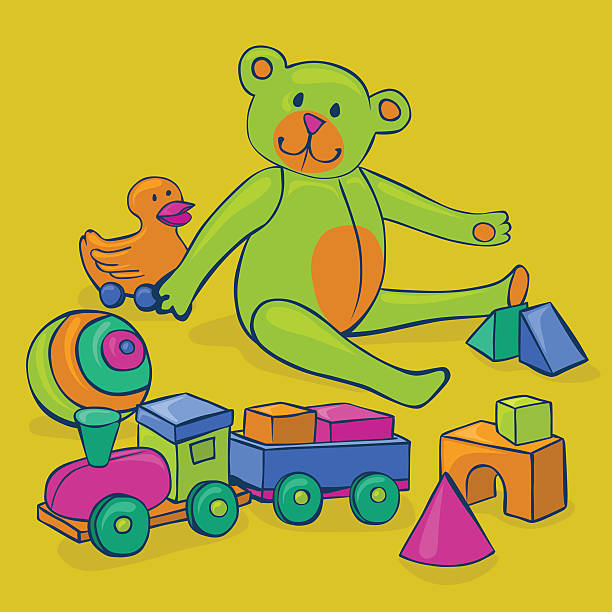 colorful vintage toys vector art illustration