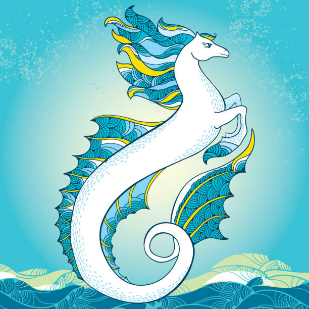 mythological hippocampus.   seria mythological zwierząt - mythology tail hoof fin stock illustrations